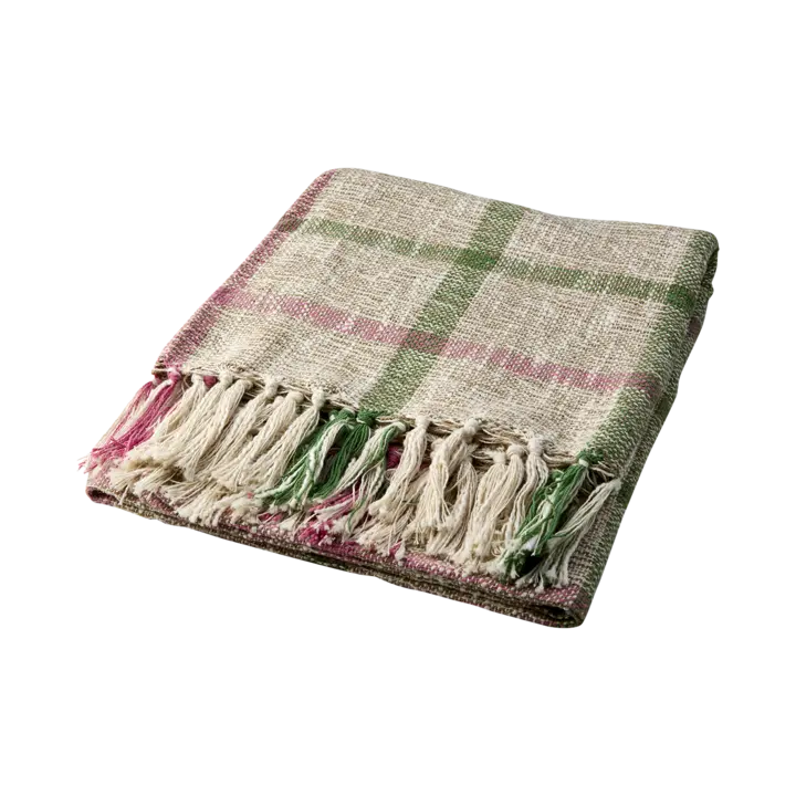 NILLA Filt 150 cm – Elfenben och grön och rosa från Affari of Sweden