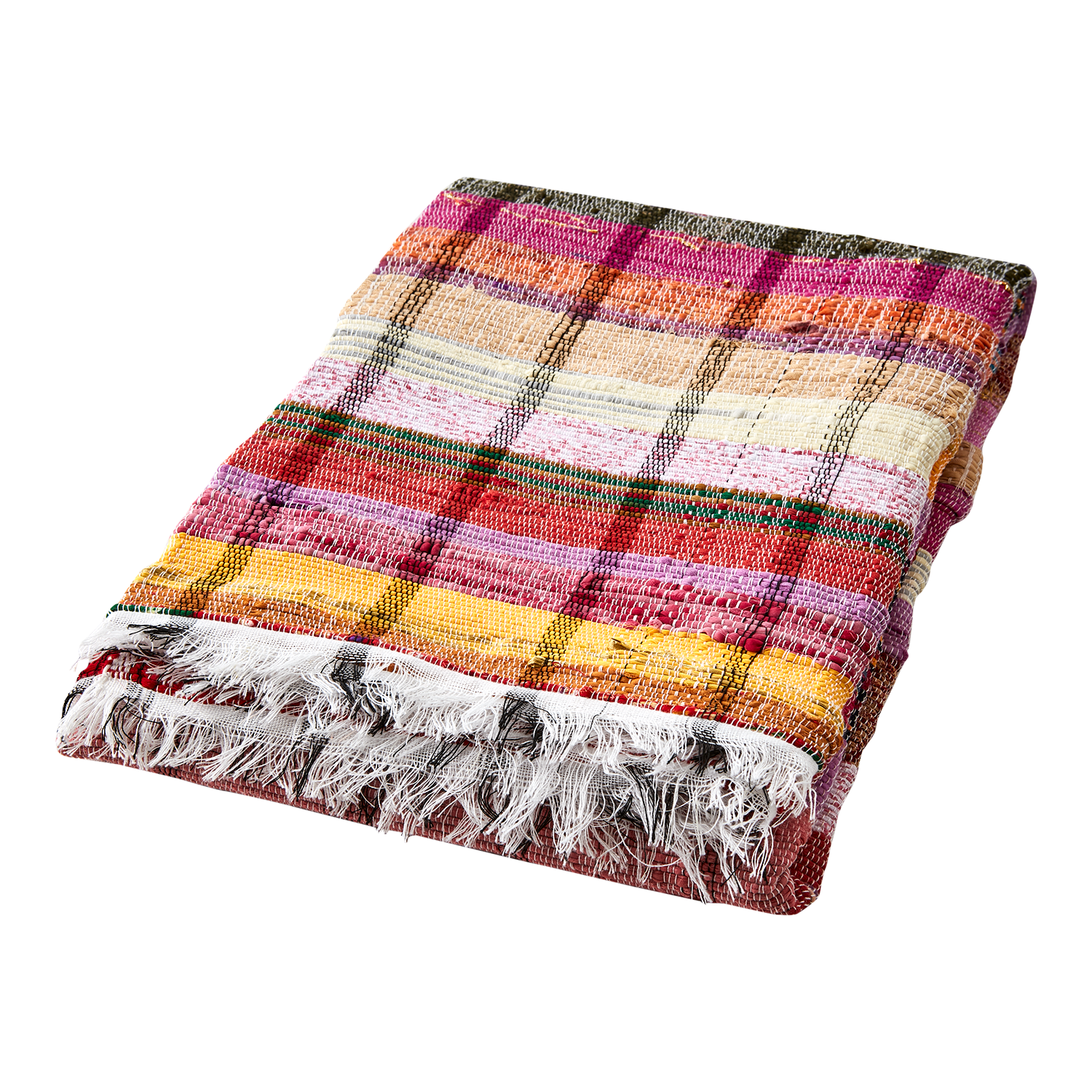 Unikt mönstrad SOLVEIG picknickfilt i bomull med dekorativa fransar