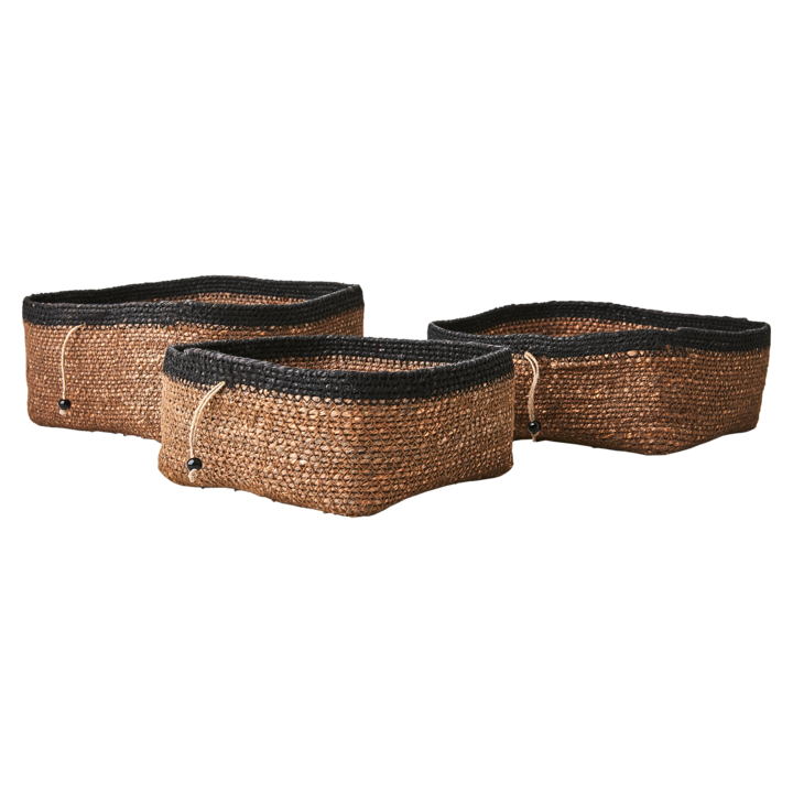 MADIBA Korg, set om 3, Brun/svart – längd: 16 cm, bredd: 16 cm, höjd: 8 cm, längd: 18 cm, bredd: 18 cm, höjd: 8 cm, längd: 22 cm, bredd: 22 cm, höjd: 11 cm