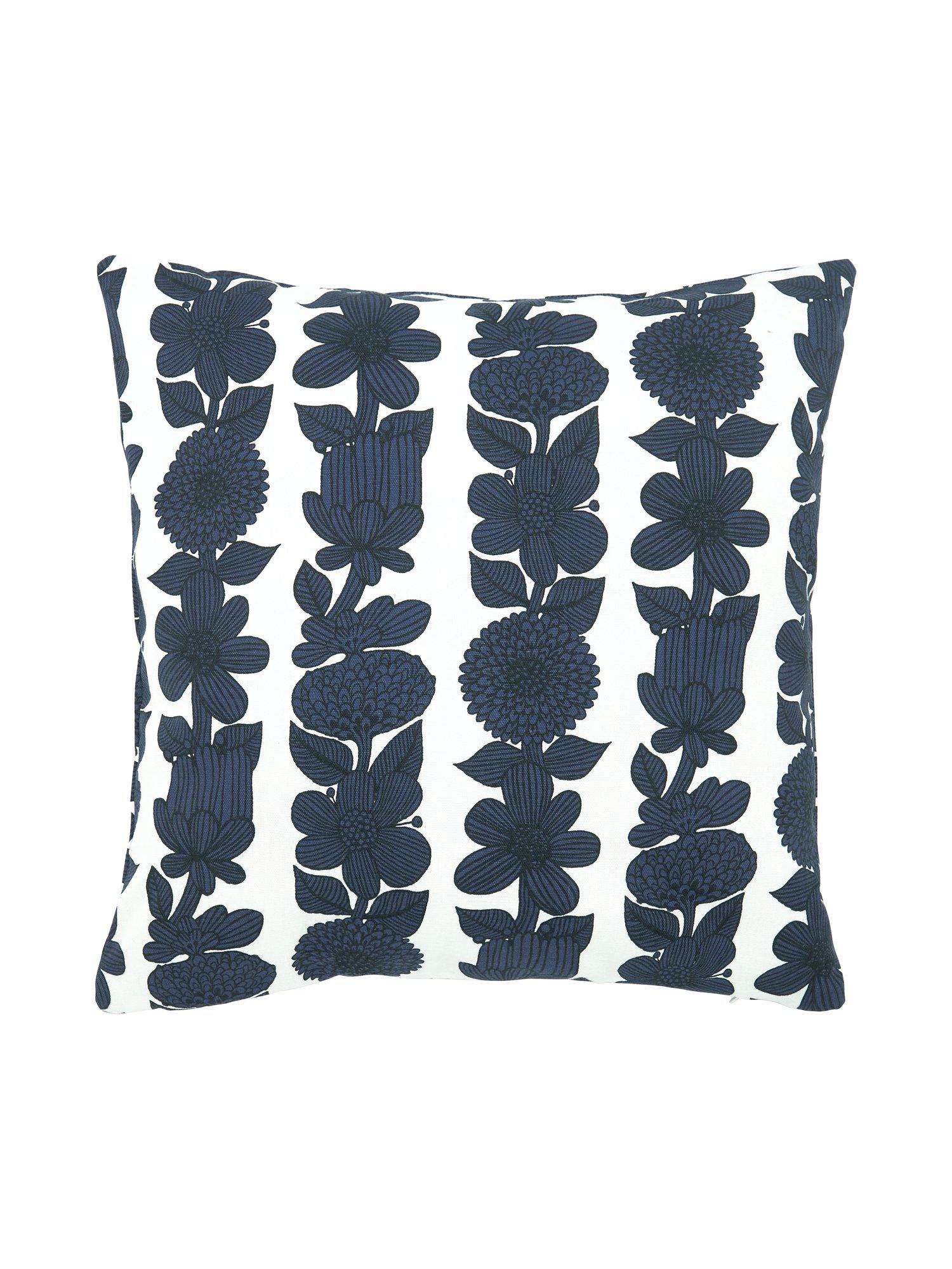 Blått Aster kuddfodral 45x45 cm med blommigt Stig Lindberg mönster på vit bakgrund
