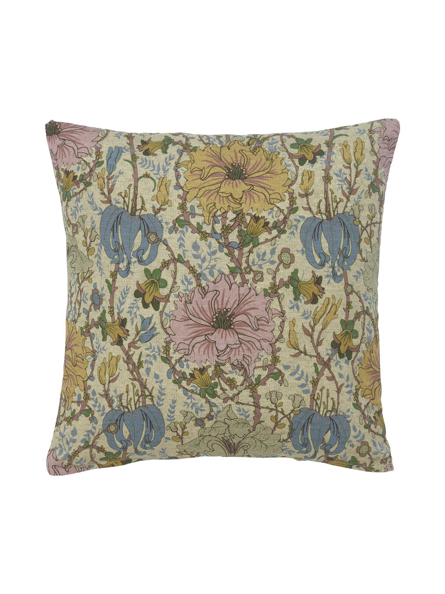 Mönstrat Flore kuddfodral i saffransgult med blommor 45x45 cm