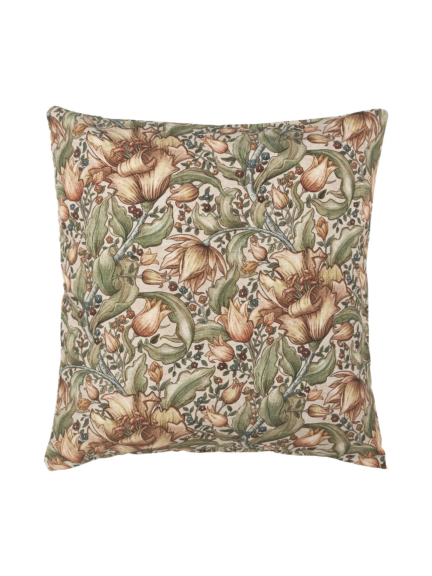 Mönstrat Theo kuddfodral i beige med blommor och gröna blad