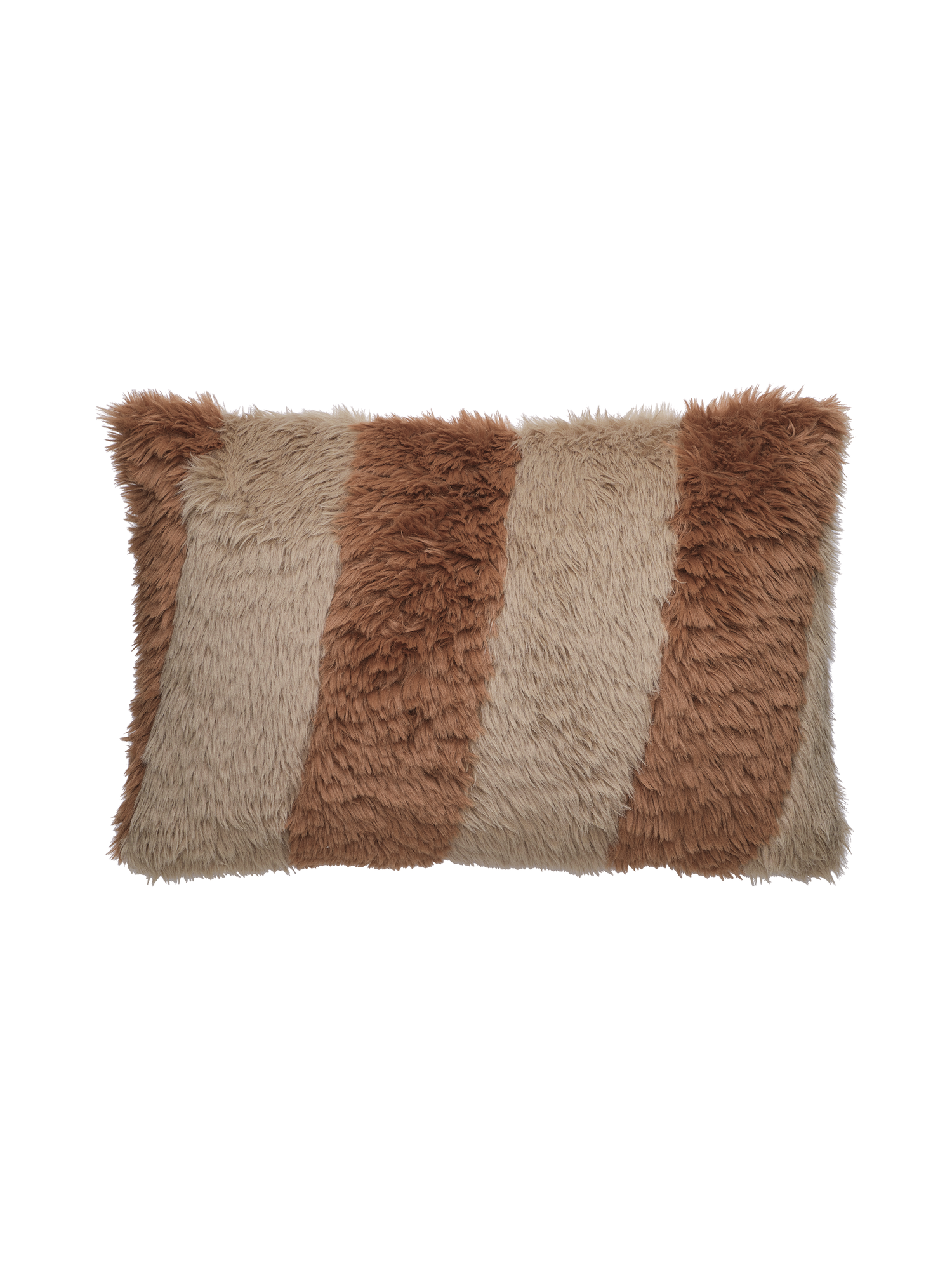 Randigt Costa kuddfodral i fudge-färgad fuskpäls 40x60cm