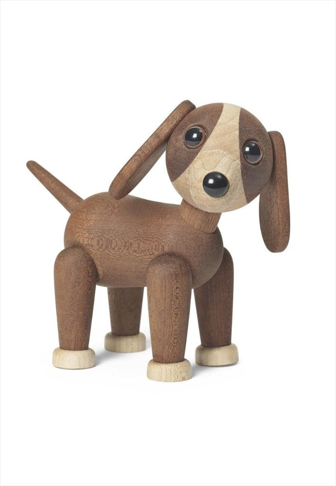 Handgjord hund i mörk mahogny och lönn för nostalgisk stuginredning