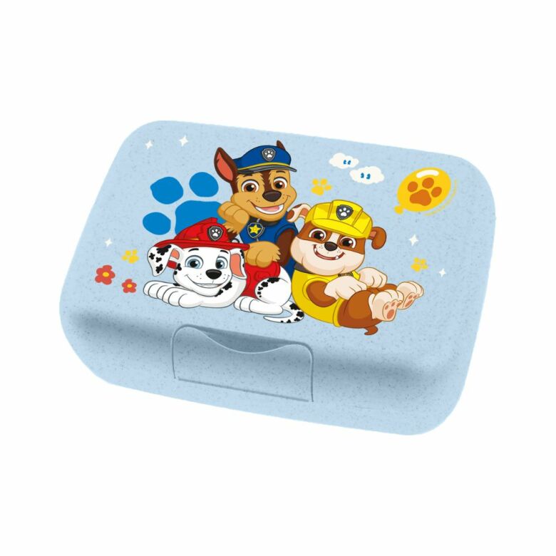 Blå Candy Paw Patrol matlåda med motiv av Chase, Marshall och Rubble