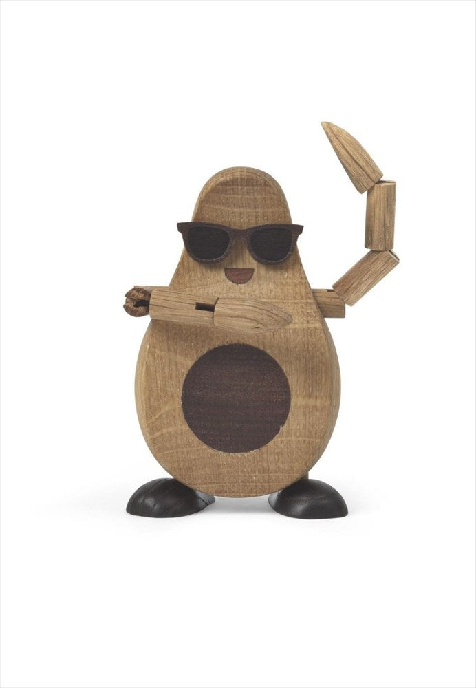 Alfredo Avocado träfigur i ek med rörliga armar och solglasögon
