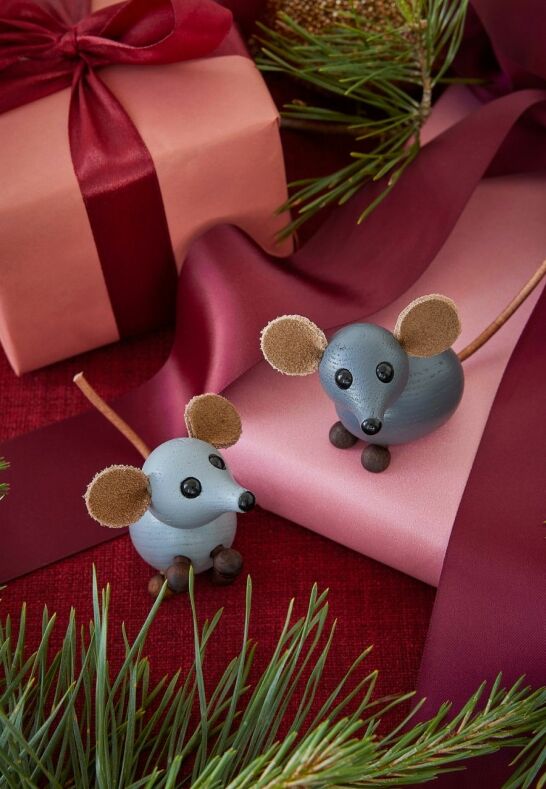 The Farm Mouse Trädekoration 7 cm Grå Segmenterad Träfigurer Spring Copenhagen