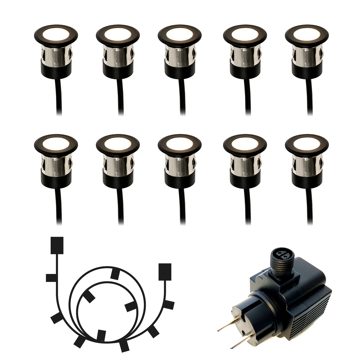Orion 10-pack (svart) Decklights LightsOn Garden Plug & Play