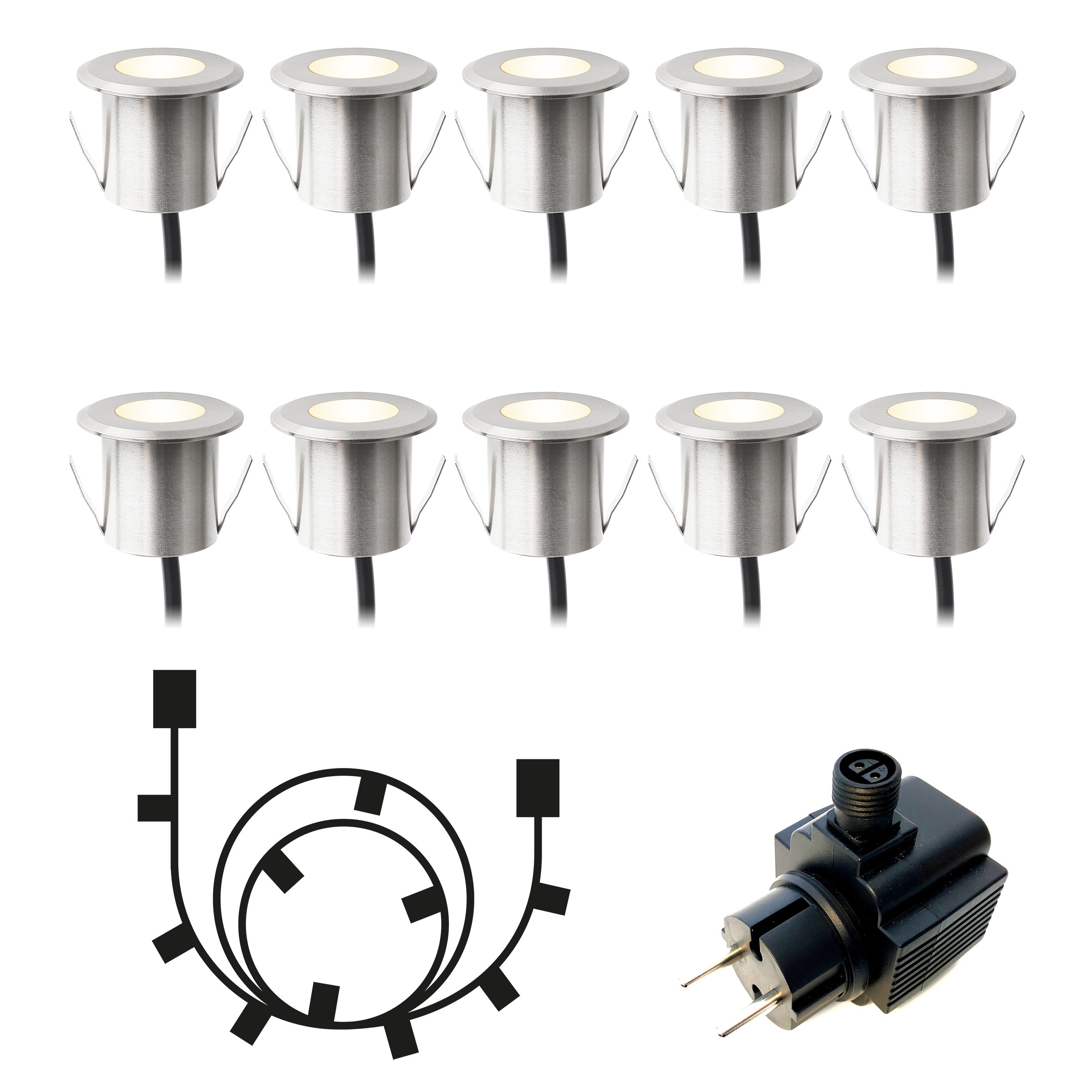 Dexter 10-pack (silver) Decklights LightsOn Garden Plug & Play