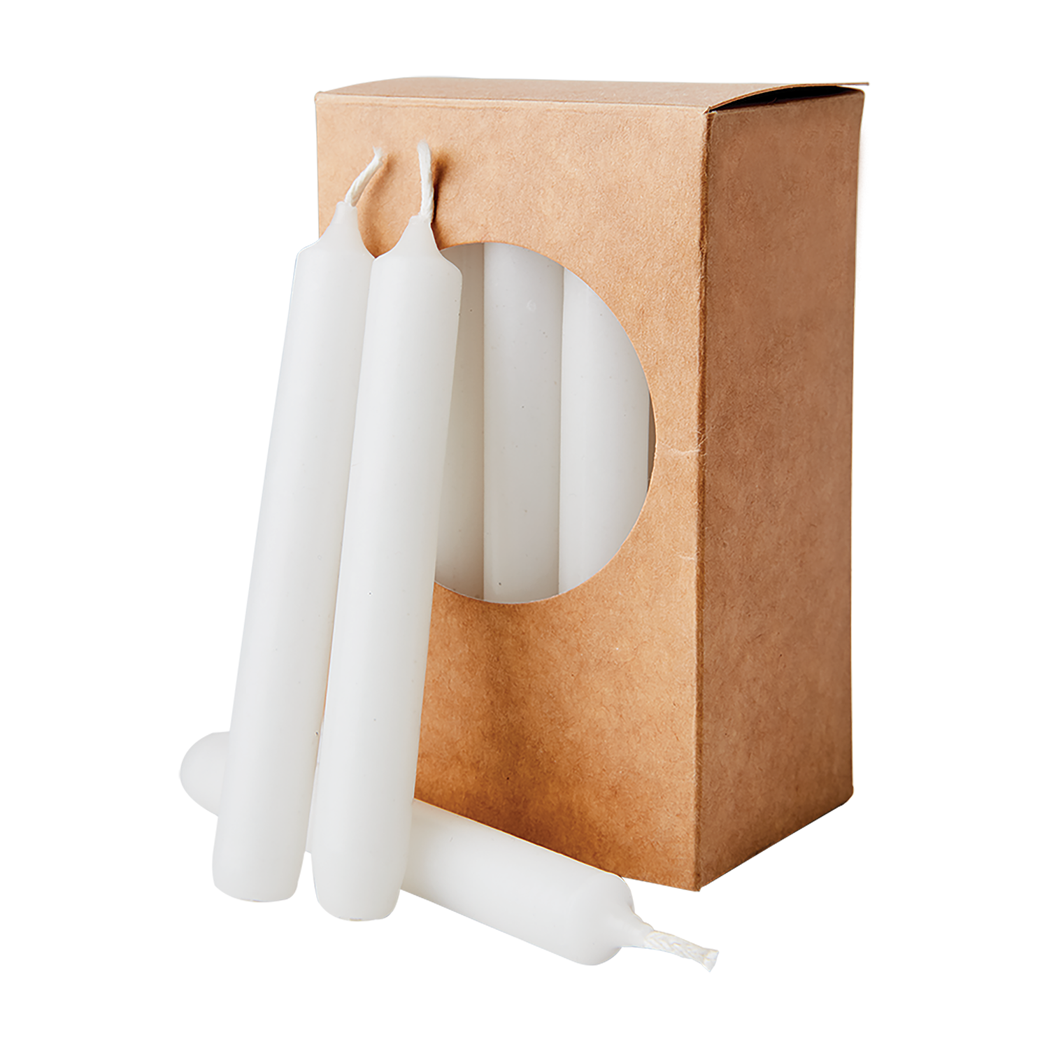 Vita WHITE julgransljus i 20-pack lutade mot en brun pappförpackning