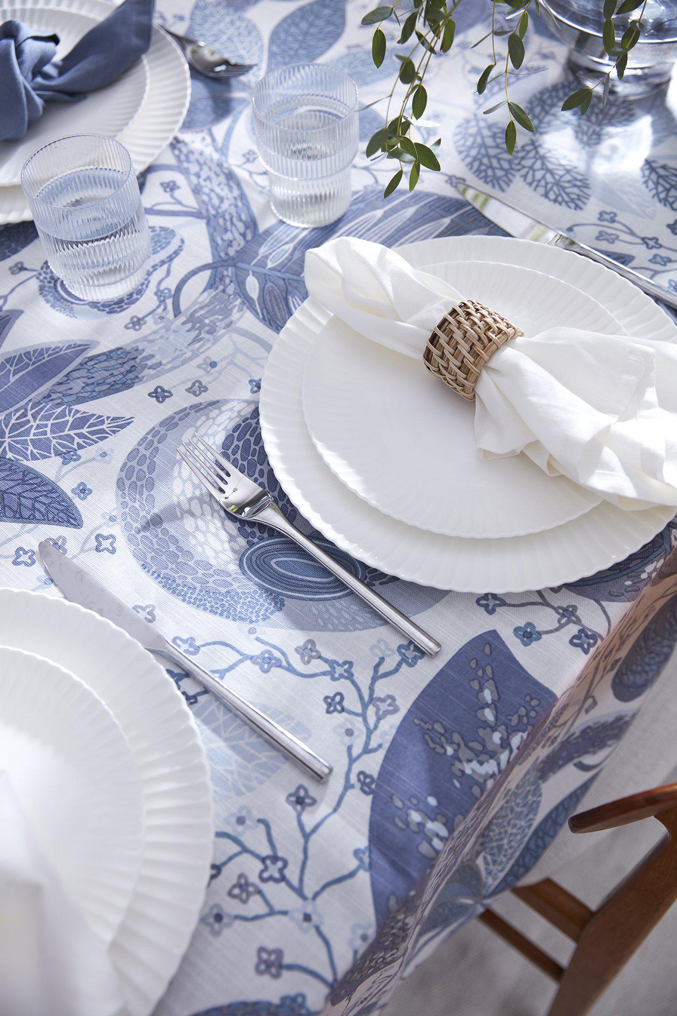 Närbild på det mönstrade tyget av A&E Duk Denim