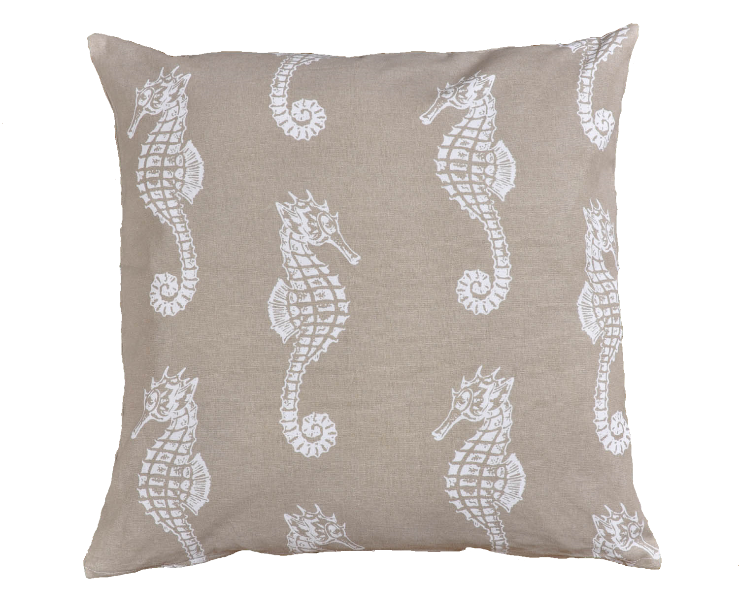 Sandfärgat kuddfodral i bomull med vita sjöhästar från Etol Design