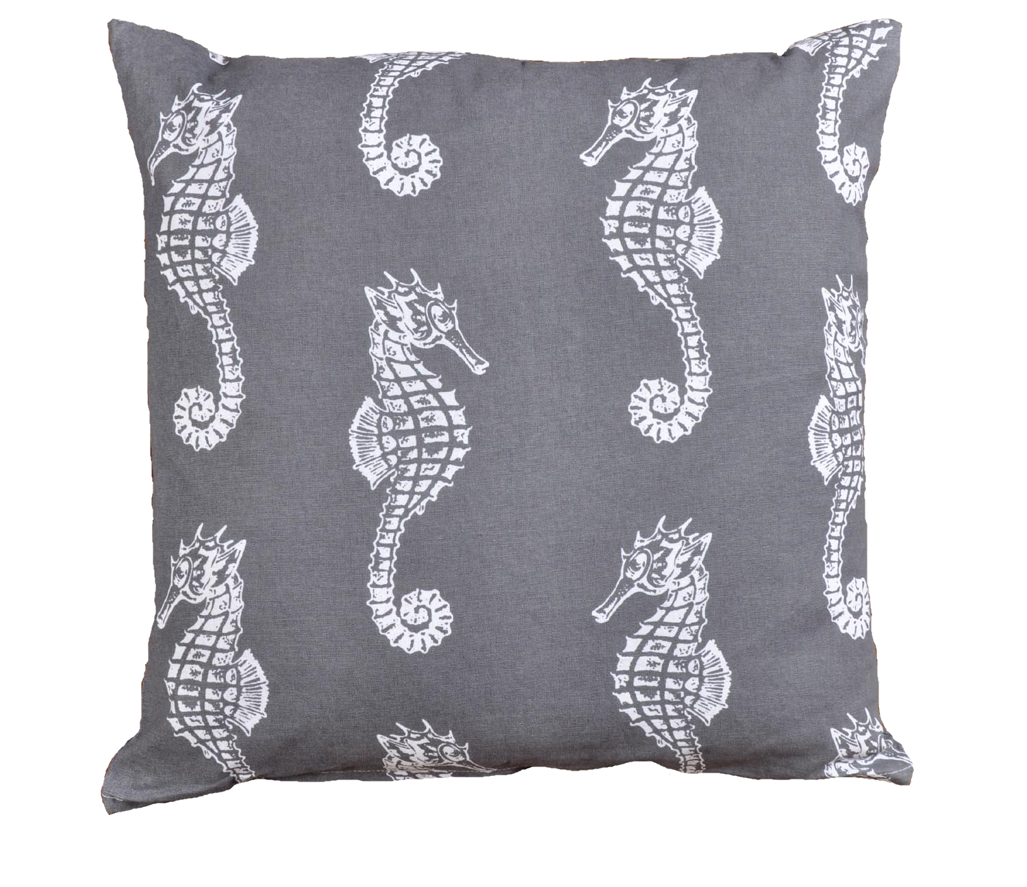 Grafitgrått kuddfodral Seahorse med vitt mönster av sjöhästar