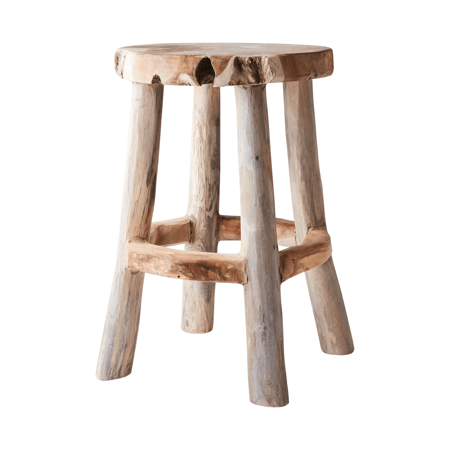 PALLE rund pall i naturfärgad teakrot med rustik finish