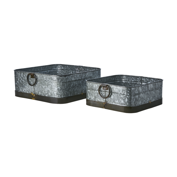 OLIVER Kruka, set om 2, Grå – längd: 40 cm, bredd: 38 cm, höjd: 16 cm, längd: 49 cm, bredd: 47 cm, höjd: 19 cm
