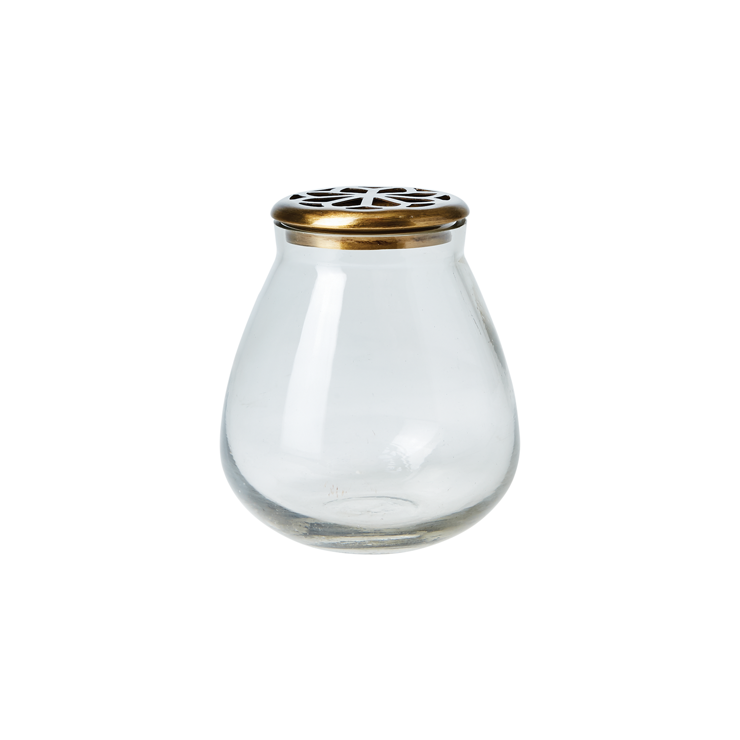 ELLEN vas i klart glas med dekorativt mönstrat lock i guldfärgad metall