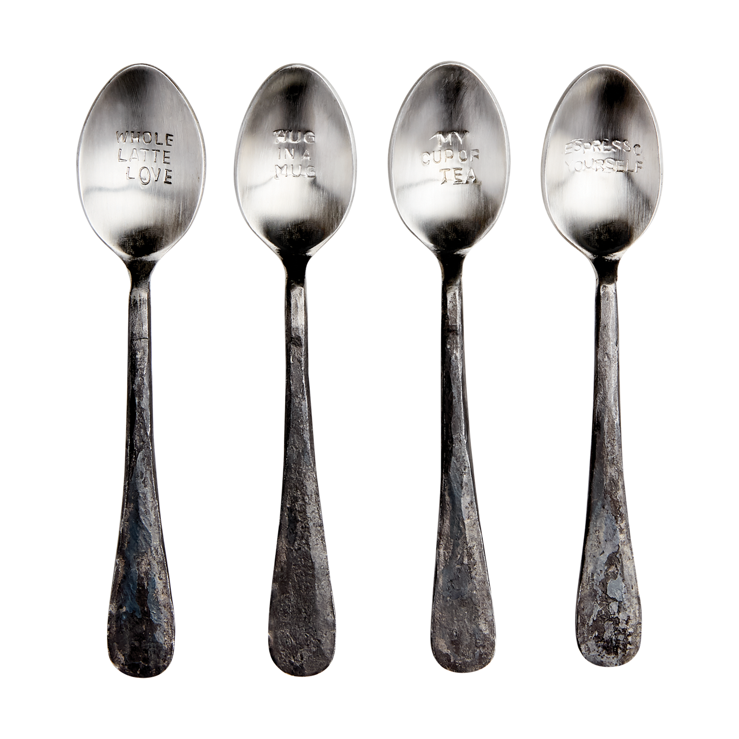 ODIN skedar 4-pack i silver med graverad text från Affari of Sweden