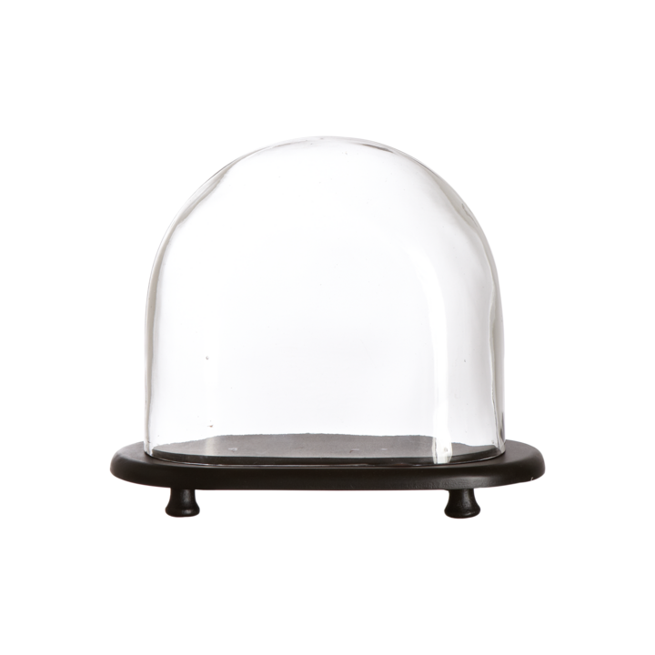 BELLA Glaskupa med fat S, Klar/svart – längd: 20 cm, bredd: 11 cm, höjd: 18 cm