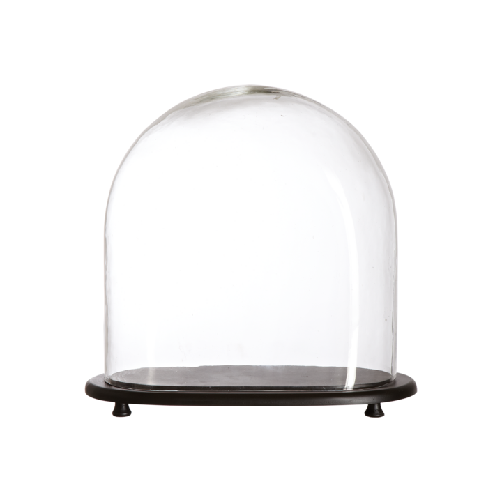 BELLA Glaskupa med fat M, Klar/svart – längd: 30 cm, bredd: 15 cm, höjd: 30 cm