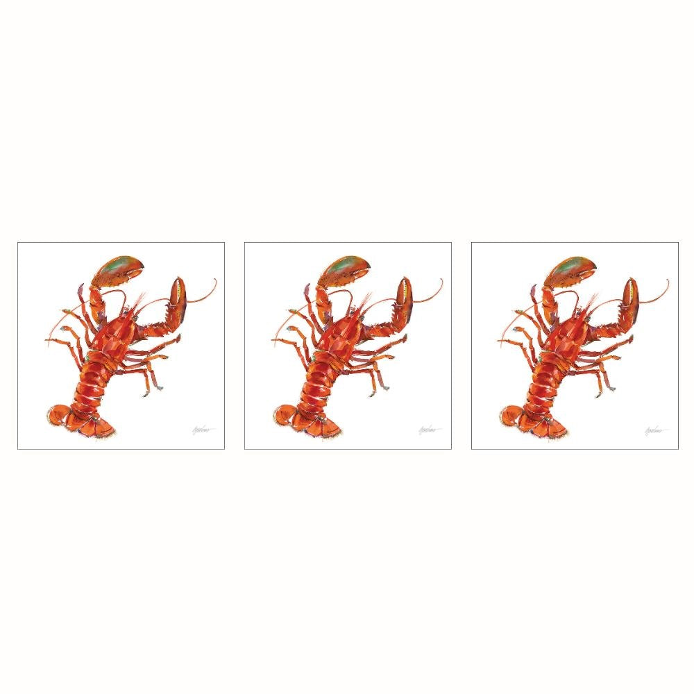 Tre vita Bar Harbor servetter med illustrerade röda havskräftor