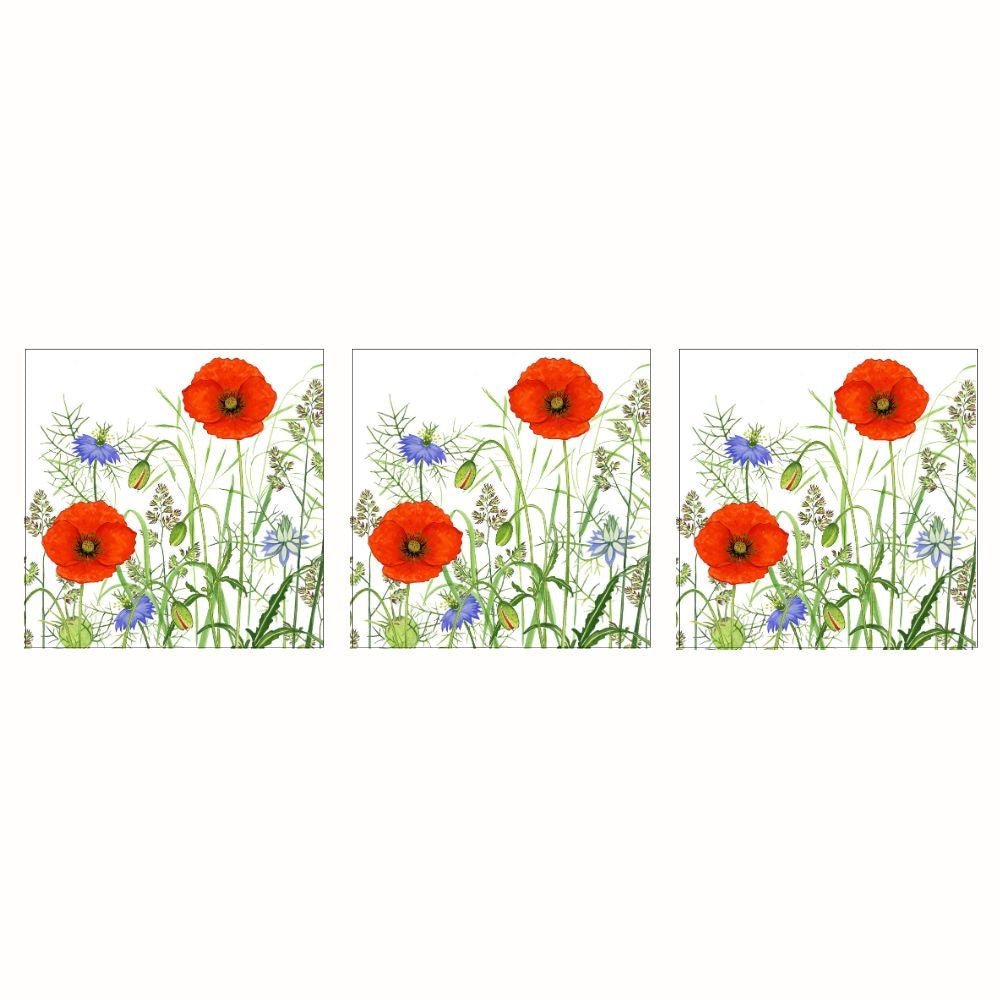 Poppy Field servetter med vackert blommotiv av röda vallmoblommor och gröna strån