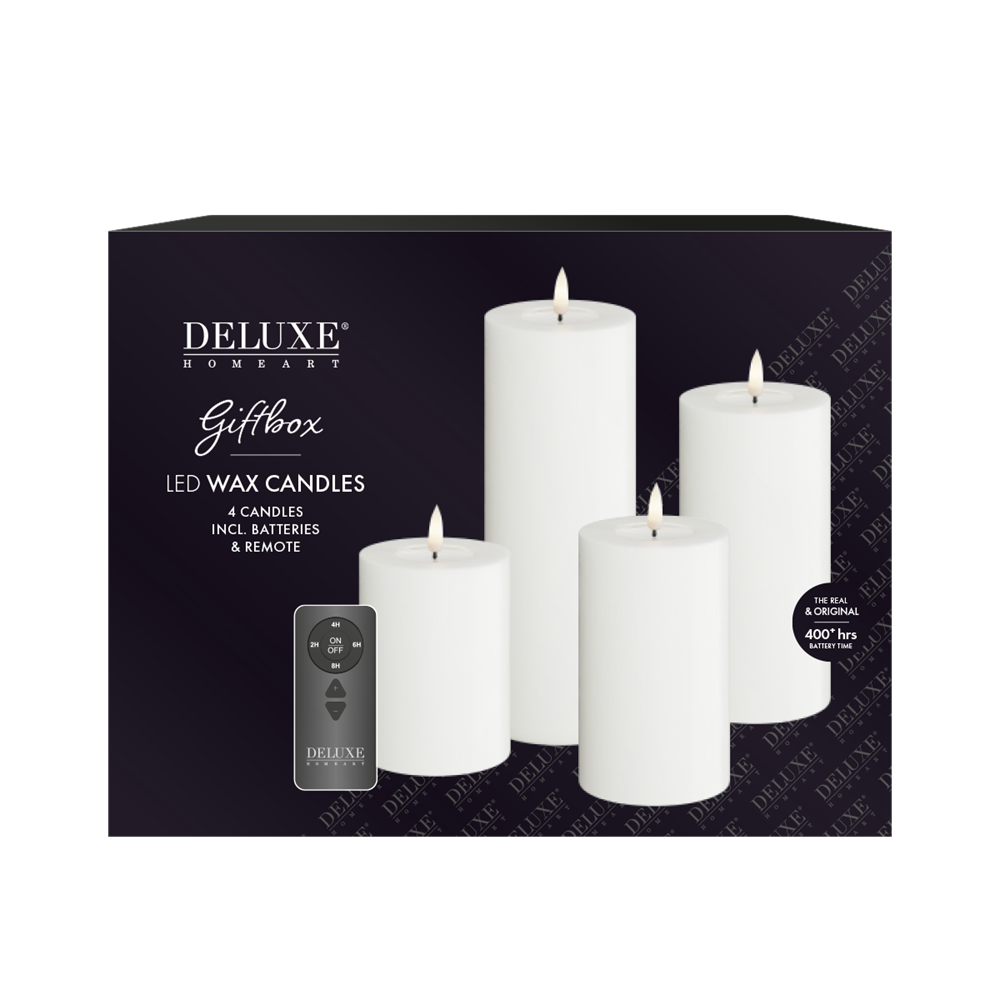 Ljuspaket LED Blockljus 4-pack + Fjärrkontroll Vit DeluxeHomeart