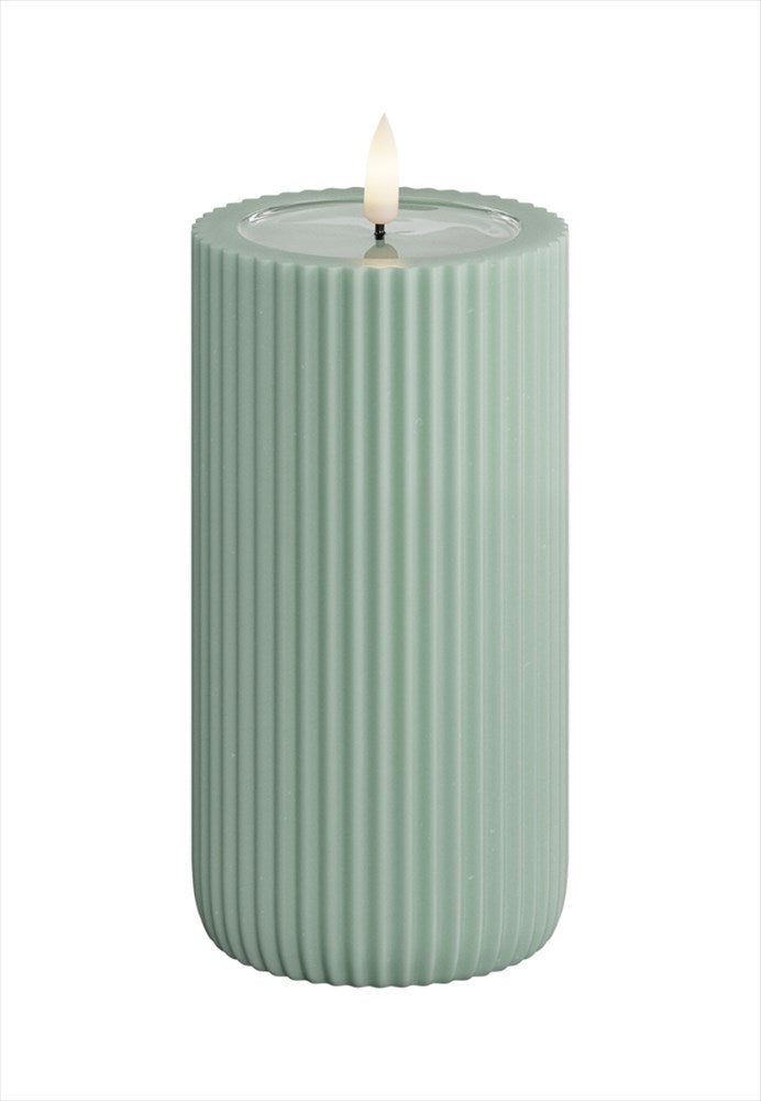 Unique LED Blockljus Stripe Sage green 8x15 cm Unique Candles