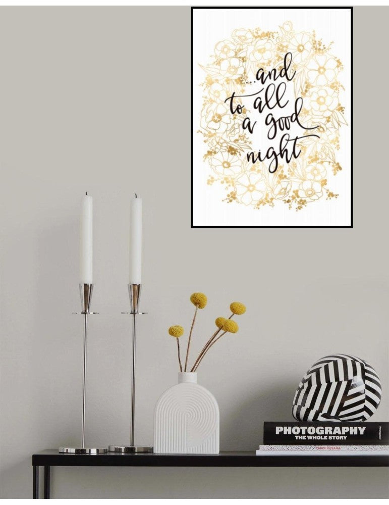 Affisch - And To All A Good Night With Gold Flowers Pelcasa
