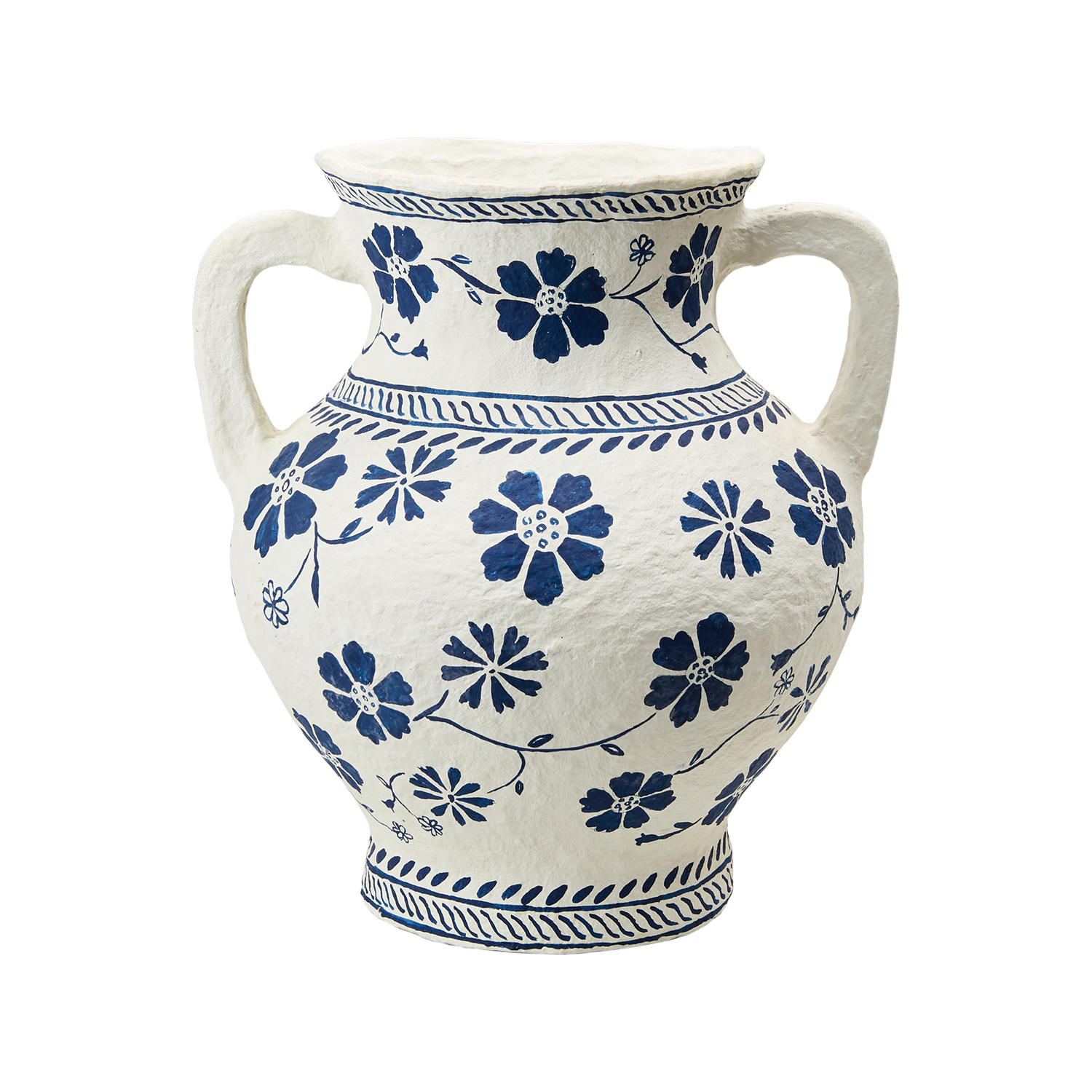 Handmålad ANGUS vas i blått och elfenben med klassiskt blommönster