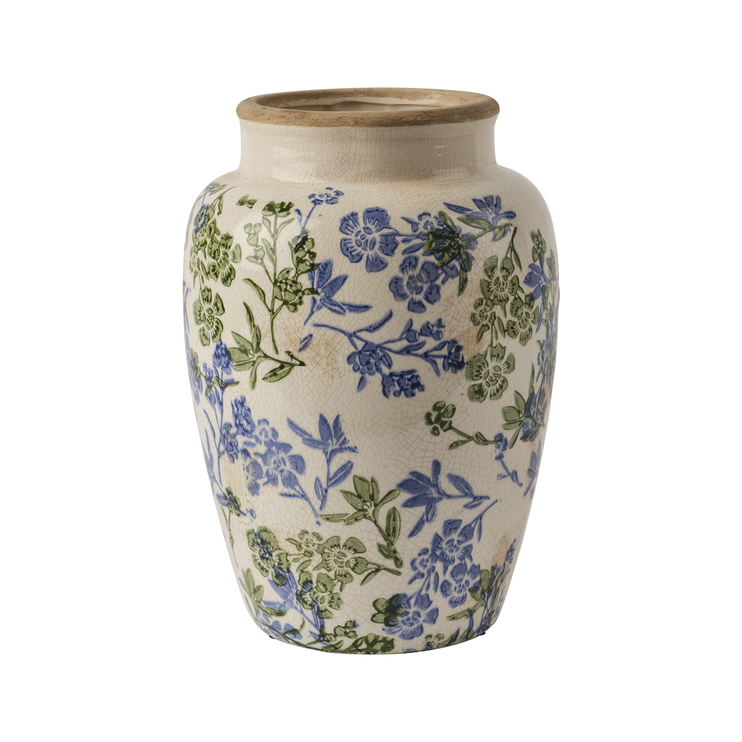 ANITA vas i blått och grönt stengods med blommönster