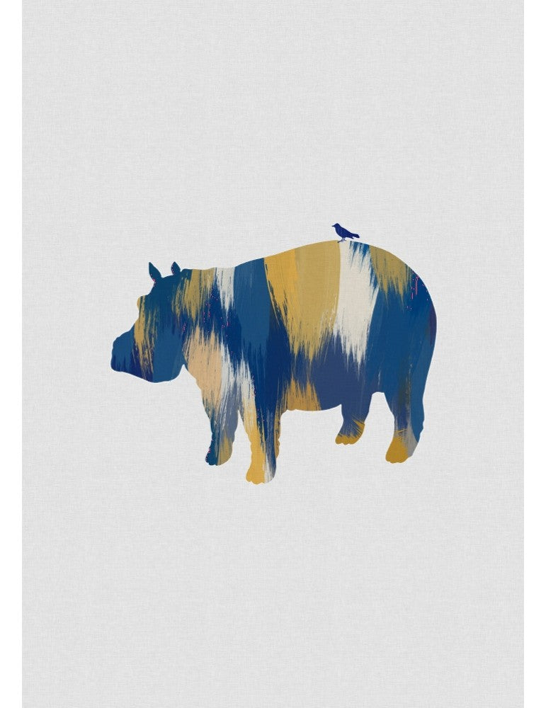 Affisch - Blue A Yellow Hippo Pelcasa 21x30