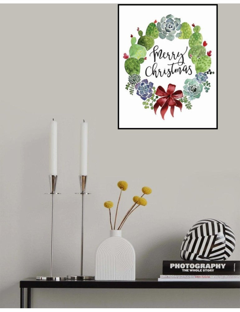 Affisch - Cacti And Succulent Merry Christmas Wreath Pelcasa 21x30 cm