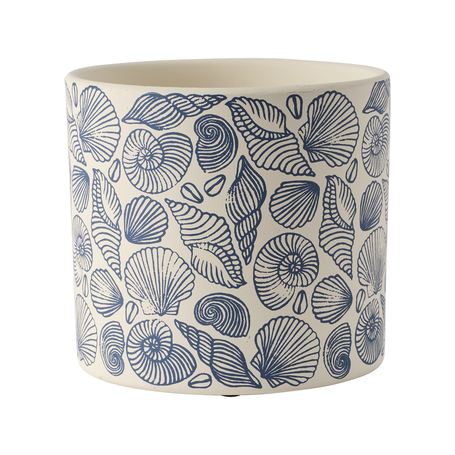 Dekoravit kruka i blått och elfenben med havsinspirerat mönster