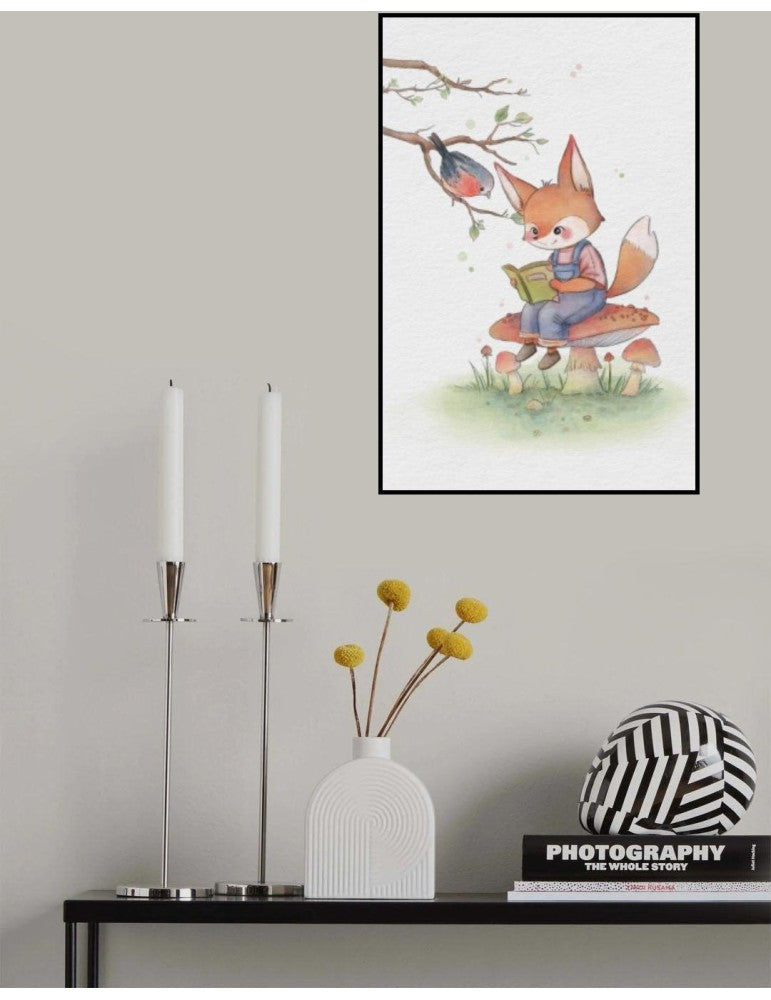 Affisch - Fox And Bird Illustration Pelcasa