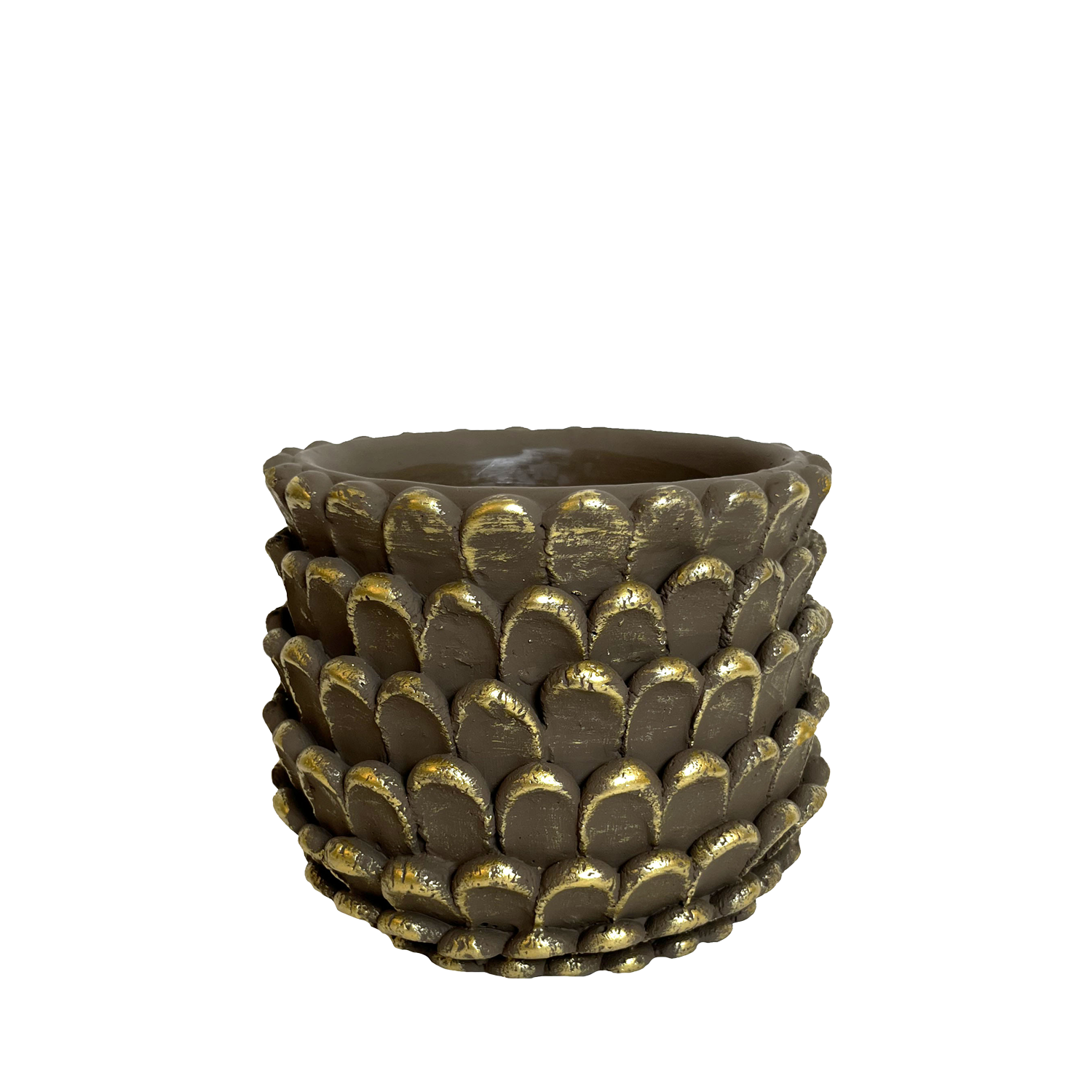 Dekorativ brun kruka i betong med strukturerad yta