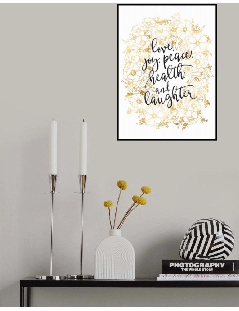 Affisch - Holiday Wishes With Gold Flowers Pelcasa