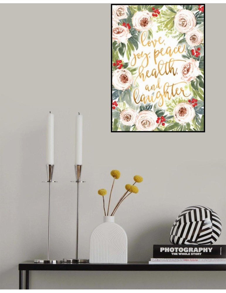 Affisch - Holiday Wishes With Roses And Berries Pelcasa 21x30 cm