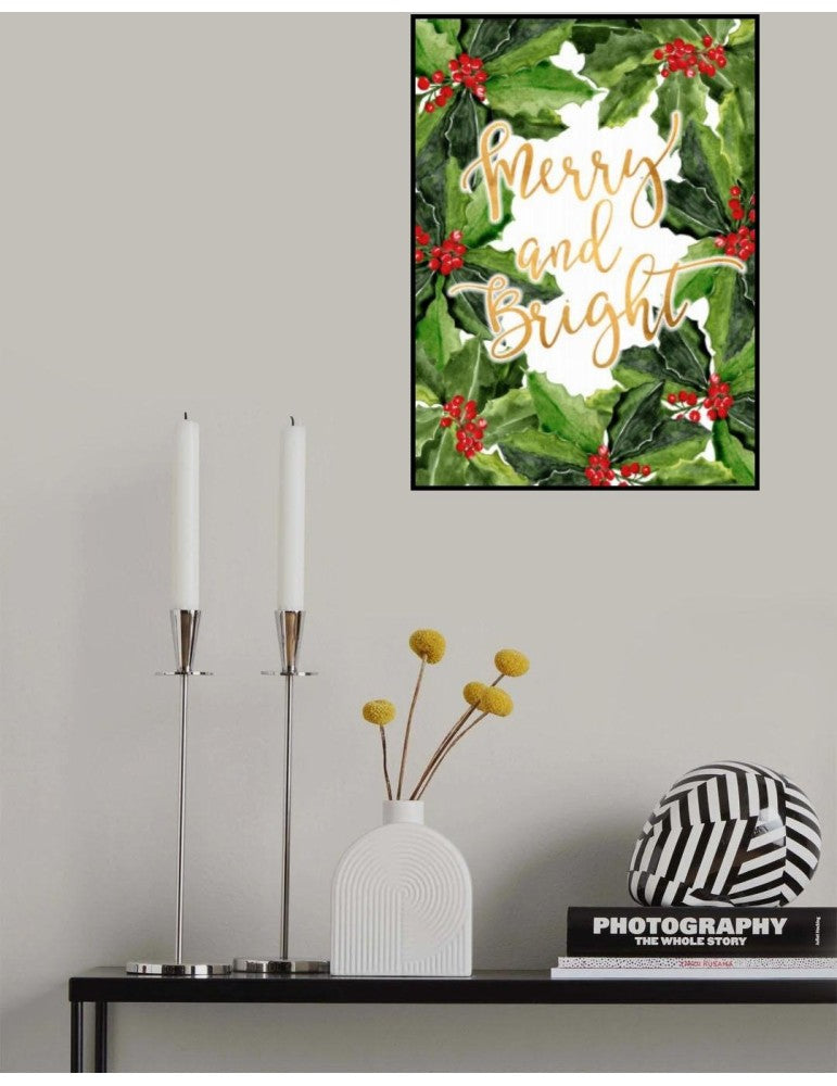 Affisch - Merry And Bright Holly Floral Art Pelcasa 21x30 cm