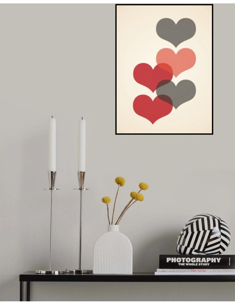 Affisch - Mid Century Hearts In Red Pelcasa