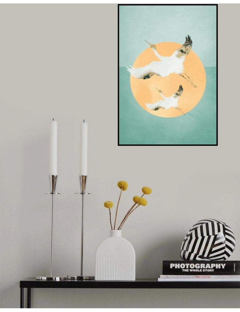 Affisch - Mint Green Sun Aamp Cranes Pelcasa