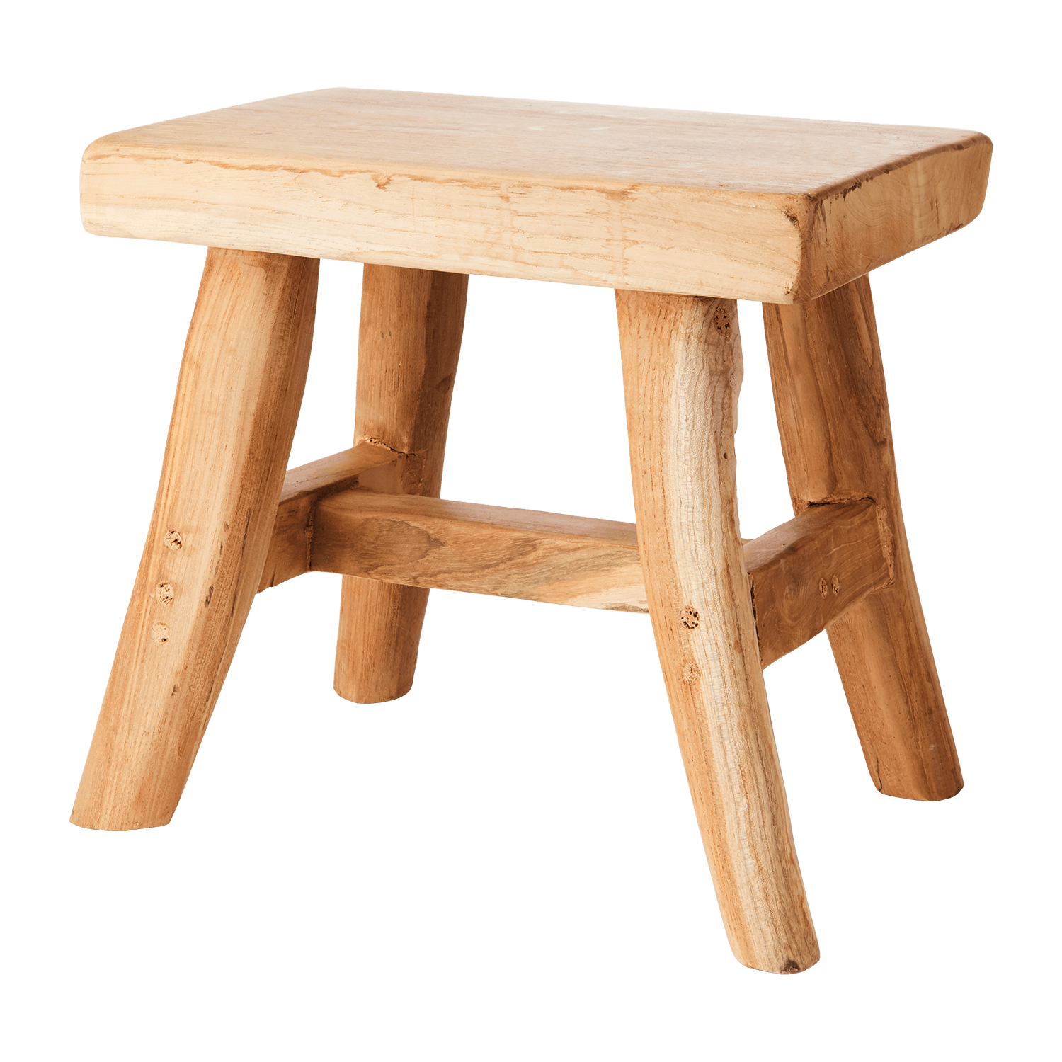 PALLE pall i naturfärgad massiv teakrot sedd från sidan