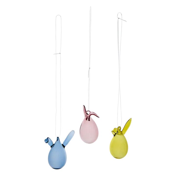 BUNNY påskdekoration i glas i rosa, gult och blått