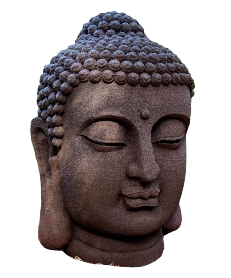 Buddhahuvud i rostfärgad fiberlera 42 cm för trädgård och hem