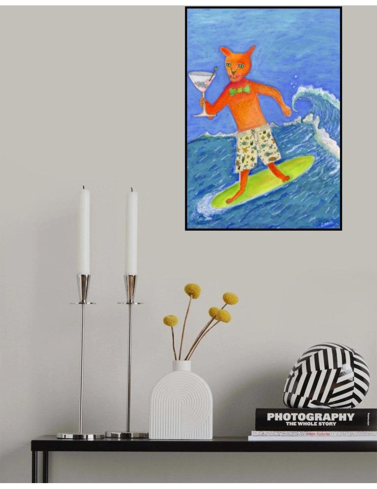 Affisch - Surfing Cocktail Cat Pelcasa