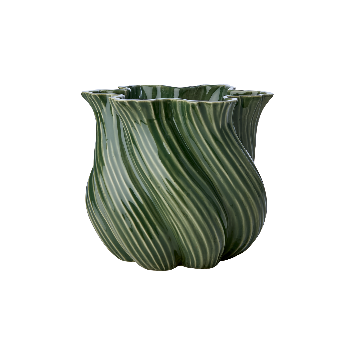 TWIST vas i grön färg Ø20xH18 cm, stengods med vriden design från Hemboden.