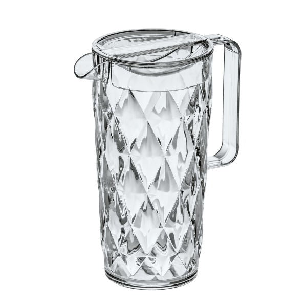 Crystal serveringskaraff 1,6L i transparent slipad plast med diamantmönster och lock