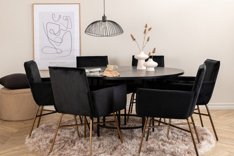 Köpenhamn - Matbord runt - Svart / Svart+Petra Stol - Distressed Copper / Black Velvet Matbord Venture Home
