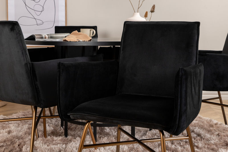 Köpenhamn - Matbord runt - Svart / Svart+Petra Stol - Distressed Copper / Black Velvet Matbord Venture Home