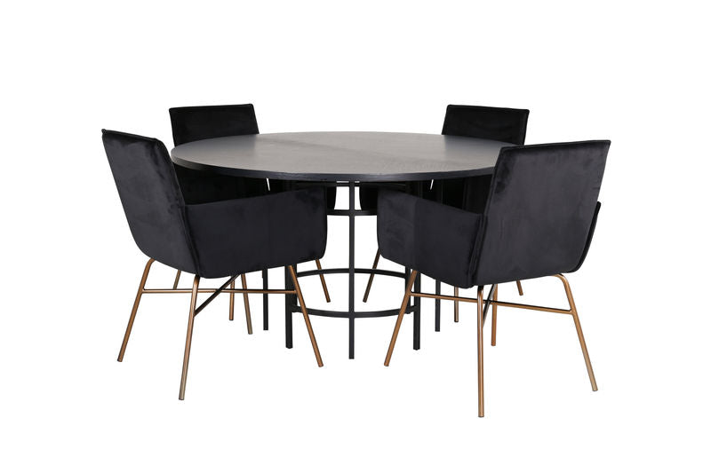 Köpenhamn - Matbord runt - Svart / Svart+Petra Stol - Distressed Copper / Black Velvet Matbord Venture Home