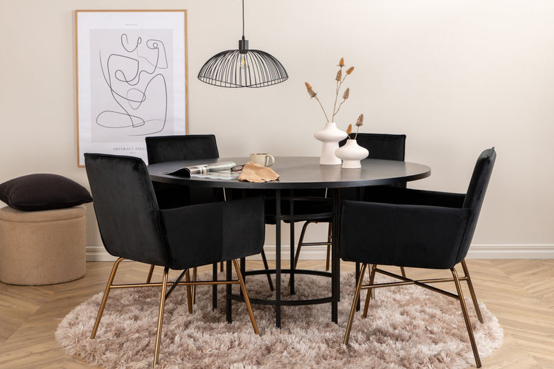 Köpenhamn - Matbord runt - Svart / Svart+Petra Stol - Distressed Copper / Black Velvet Matbord Venture Home